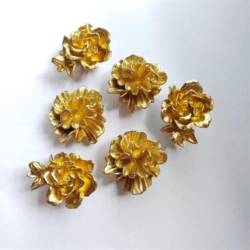 Description Picture 2 of itemGolden Flower Cabinet Door Handle Handmade Pure Copper Bud Flowers Wardrobe Drawer Knob Handles Furniture Pulls Diy