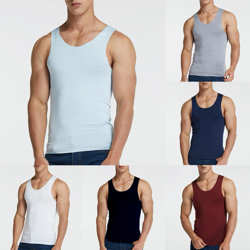 Description Picture 3 of itemNew Men Sleeveless Ice Silk High Elastic Seamless Tank Top Hurdling Tees Casual Vest Traceless Sports Bottoming Male Vests