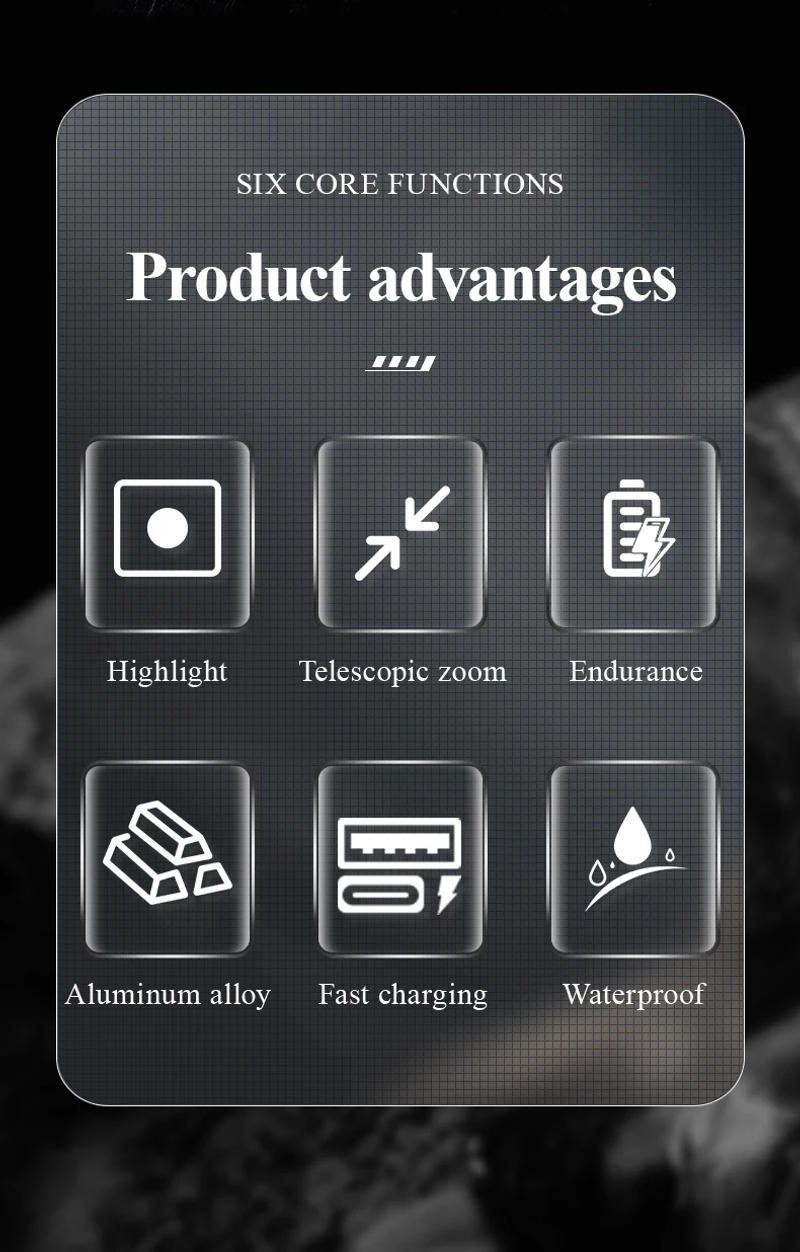 Description Picture 5 of itemUltra Bright 100W White Laser LED Flashlights Rechargeable Long Range Zoom Tactical Torch Outdoor Camping Emergency Lantern