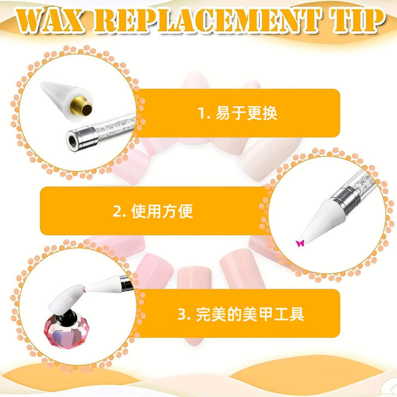 Description Picture 6 of item12Pcs Nail Dotting Pen Replaceable Wax-Head Nail Rhinestones/Beads/Gems Picker Dotting Pen Tip Replacement Wax Head Nail Tools