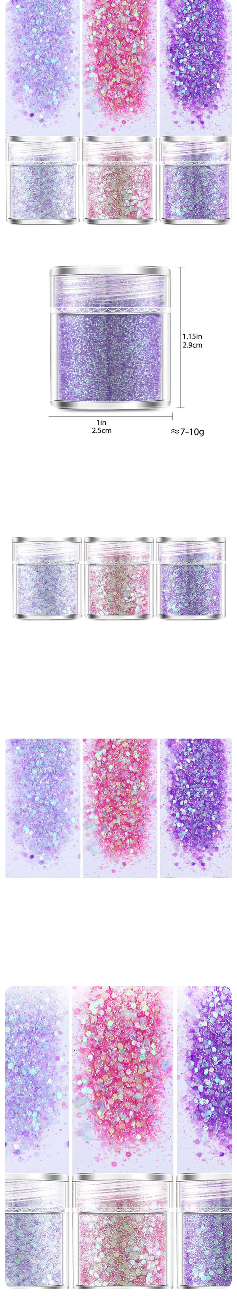 Description Picture 3 of itemThree Pieces Mixed Purple Glitter Flakes Crafts Sparkles Nail Sequins Stickers Accessories for Nail Arts