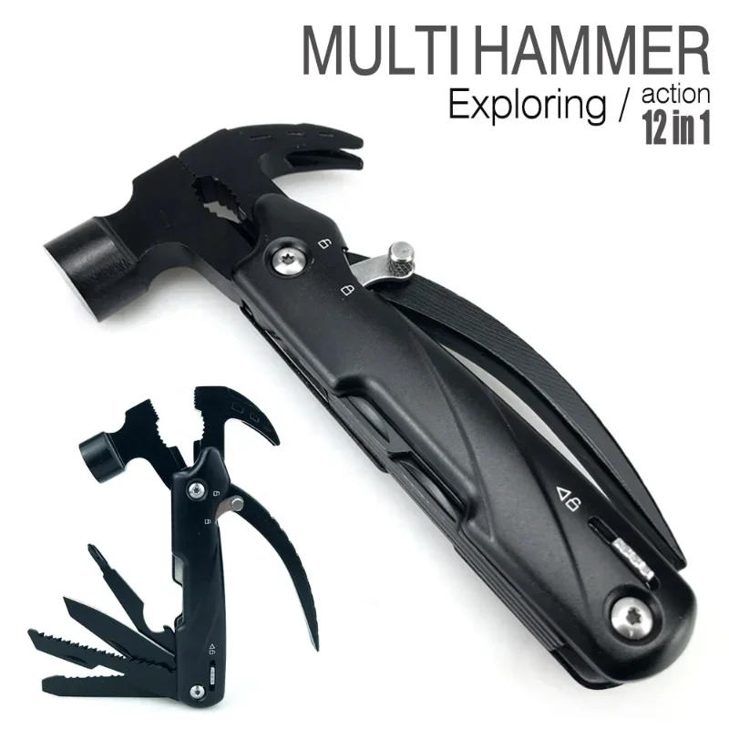 Description Picture 2 of itemMulti-Function Stainless Steel Pliers 12 In 1 Portable Multi Tools Claw Hammer Lifesaving Hammer Knife Hand EDC Tools