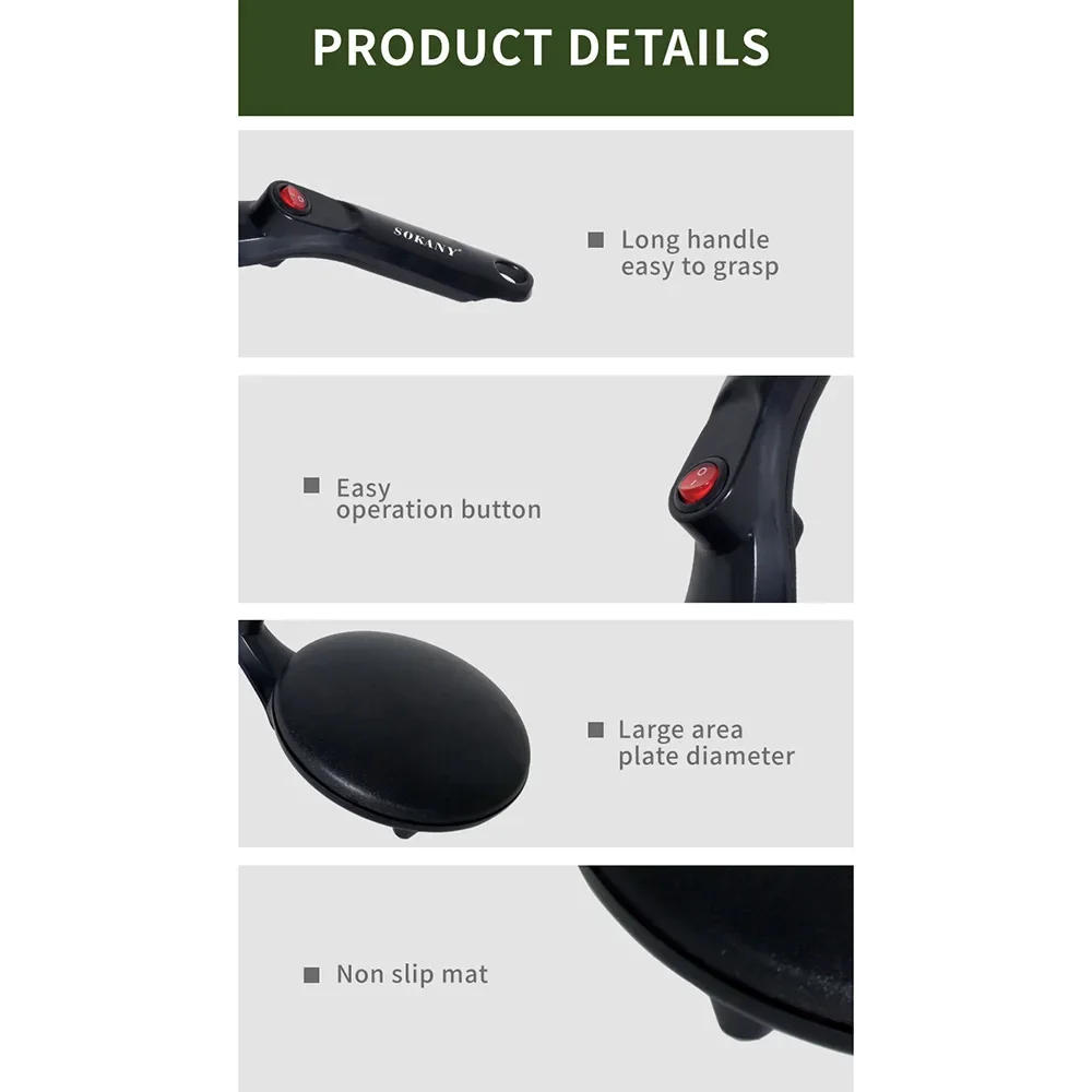 Description Picture 6 of itemElectric Pancake Maker, Temperature Control, Non-stick Layer, Cool Touch Handle, Instant Heating Spring Roll Pastry Frying Pan