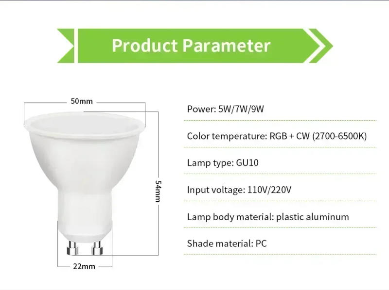 Description Picture 4 of itemGU10 WIFI Smart Bulb Tuya Smart Light Bulbs RGB 220V 110V Light Bulbs Smart Lamp with Remote APP Control For Google Home Alexa