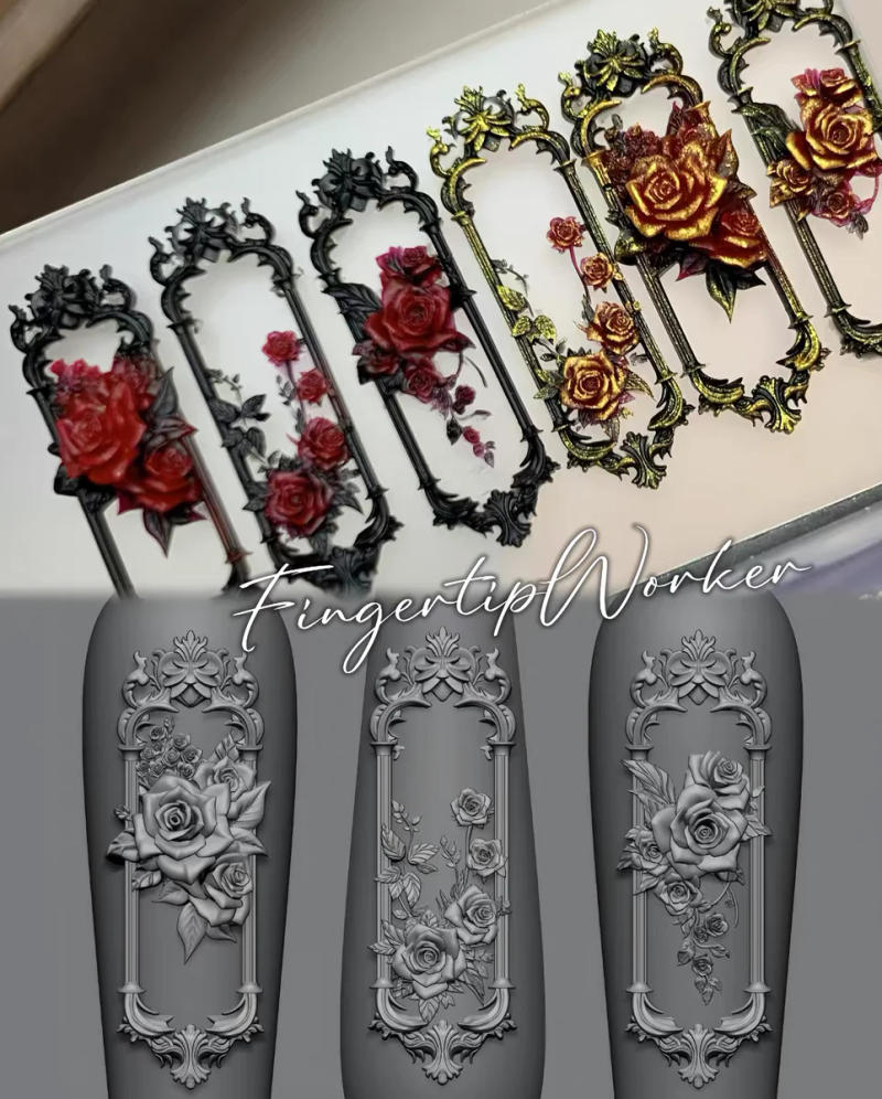 Description Picture 3 of item1Pc Wing Lace Bow Snake Rose Skeleton Vintage Bow  3D Acrylic Mold Nail Art Decorations  DIY Silicone Nail Templates Nail Mold