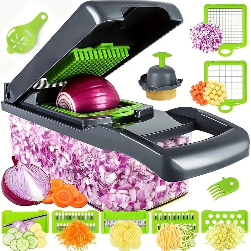 Description Picture 2 of item14pcs/Set Vegetable Chopper Multifunctional Fruit Slicer Manual Food Grater Cutter With Container Mincer Chopper Kitchen Stuff