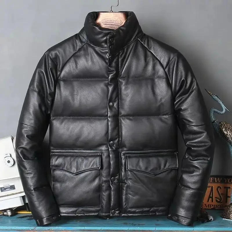 Description Picture 2 of itemGenuine Leather Jacket Men Casual Thicken Warm Cowhide Down Male Stand Collar Coat Real Man Puffer New