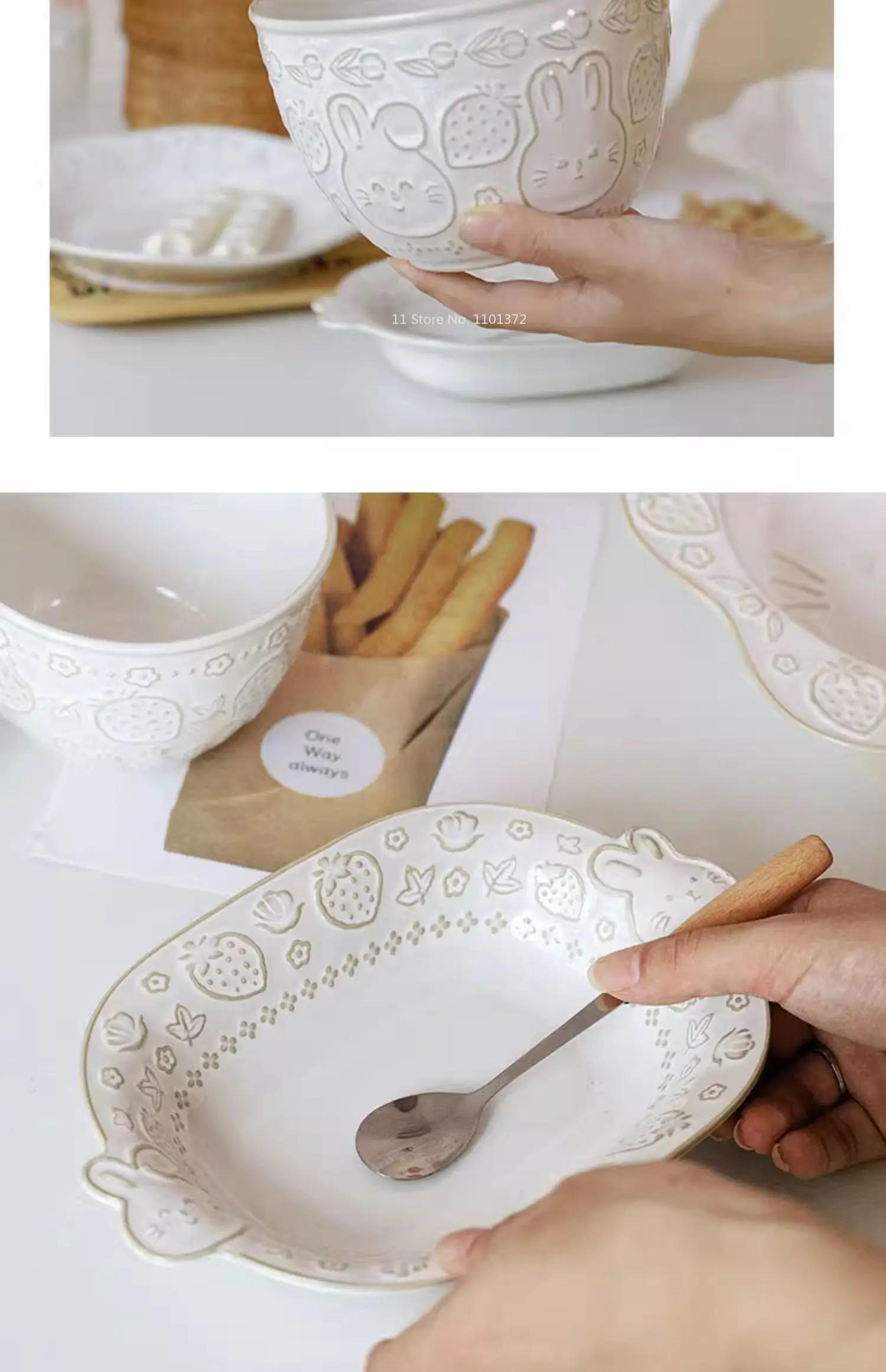 Description Picture 4 of itemJapanese Retro Ceramic Dish Set Household Cartoon Rabbit Creative Rice Bowl Soup Bowl Children's Bunny Dinner Plate Coffee Cups