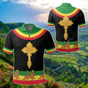 New Summer 3D The Flag Of Ethiopia Printing Polo Shirt Ethiopia Emblem Spiritual Totem Graphic Polo Shirts For Men Cool Clothing