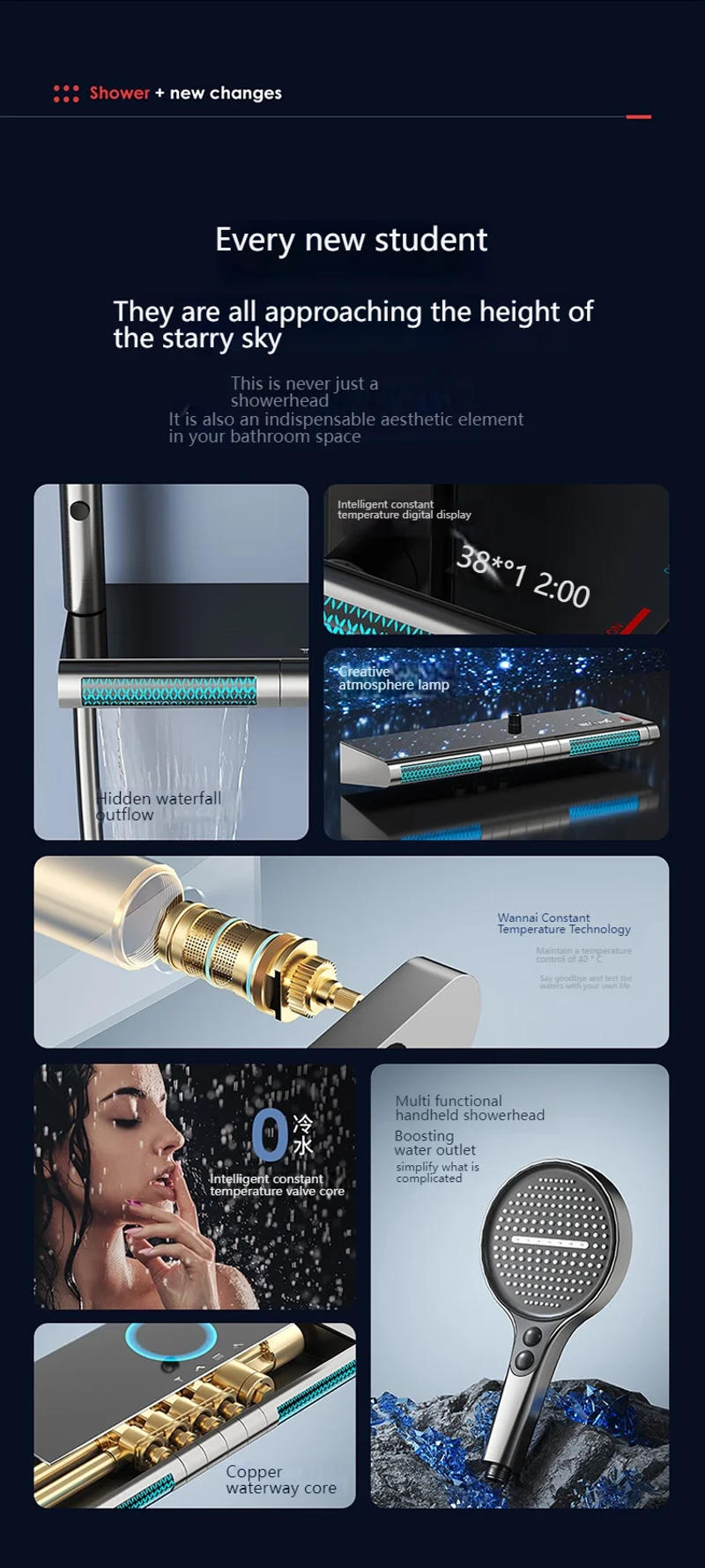 Description Picture 6 of itemDigital Smart Bathroom Shower Set for Spa Waist Spray Shower System Faucets Rainfall Piano Bath Shower Set Apartment