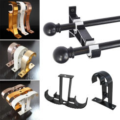 Rod Support Clamp Curtain Rod Bracket Hanger Hook Aluminum Alloy Single Double Hang Fixing Clip Durable Furniture Hardware