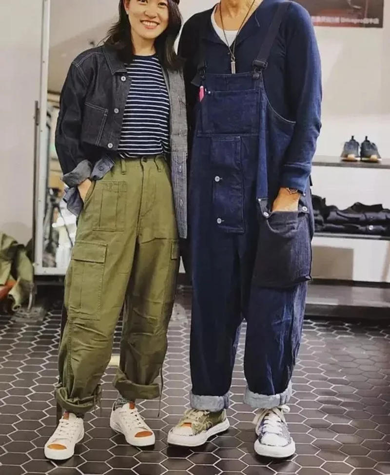 Description Picture 4 of itemVintage Jeans Overalls Men's Jumpsuit Cargo Work Pants Baggy Bib Contrast Stitch Denim Overalls Stitch Trousers Work Dungarees