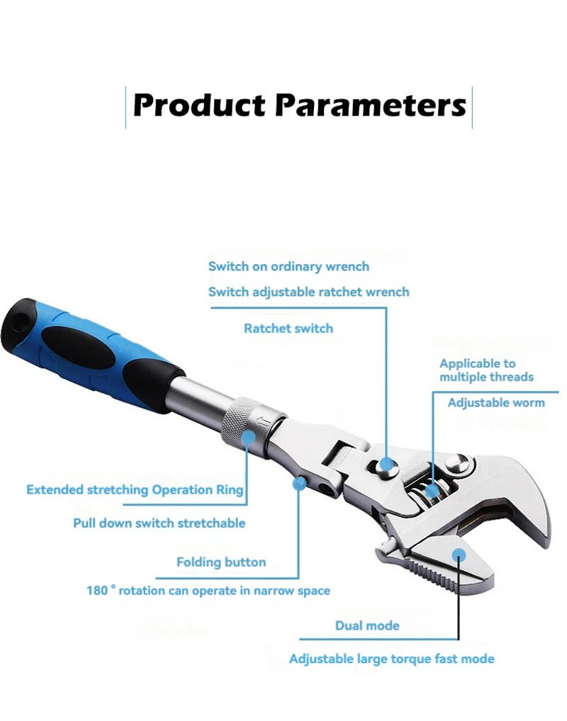 Description Picture 3 of item5 in 1 Retractable Movable Adjustable Ratchet Wrench 180° Foldable Head Torque Wrench Dual-purpose Pipe Wrench Hand Tools