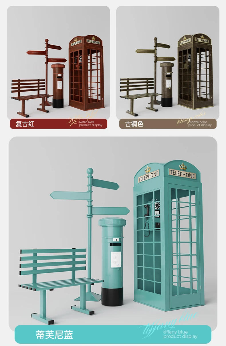 Description Picture 6 of itemRetro Telephone Booth Prop Decoration Wrought Iron Post Box Mailbox Newspaper Booth Bar Mall Large Decorative Model