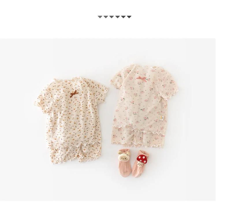 Description Picture 5 of itemMILANCEL New Summer Baby Pajamas Set Toddler Cute Floral Bow Household Clothes Infant Girls Short Sleeve Loungewear