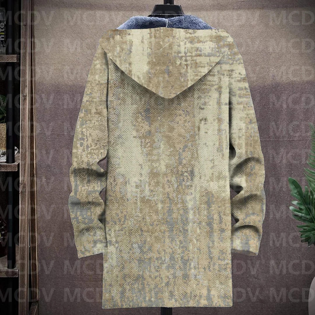 Description Picture 6 of itemMen's Retro Print Plush Thick Long-Sleeved Coat Fleece Hooded Overcoat Unisex Thick Warm Jacket-1