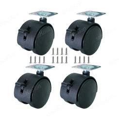 4 Pcs Wheel Furniture Caster Flat Plate Swivel Castor 1.5/2 inch Black Nylon Wheel Hardware Trolley Silent with Brake Protective