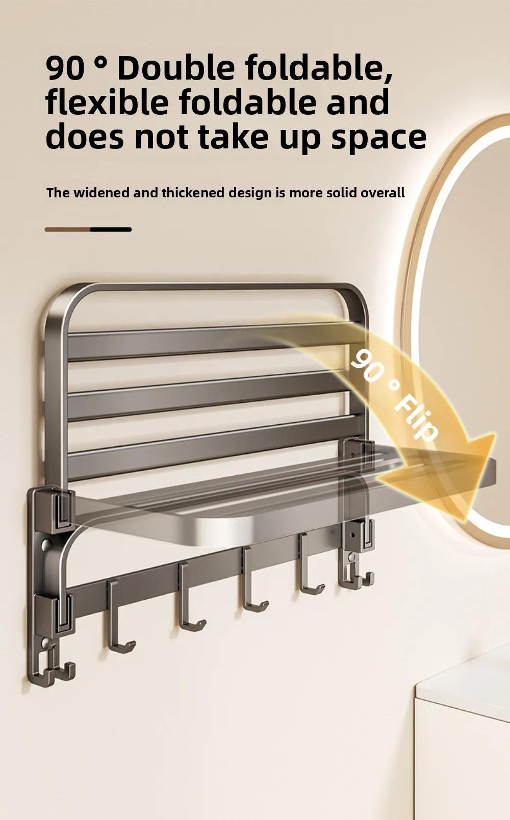 Description Picture 4 of itemCarbon Steel Foldable Towel Rack Gun Grey Bathroom Wall Mounted Tissue Box Organizer Drilling Installation Bath Accessories Set