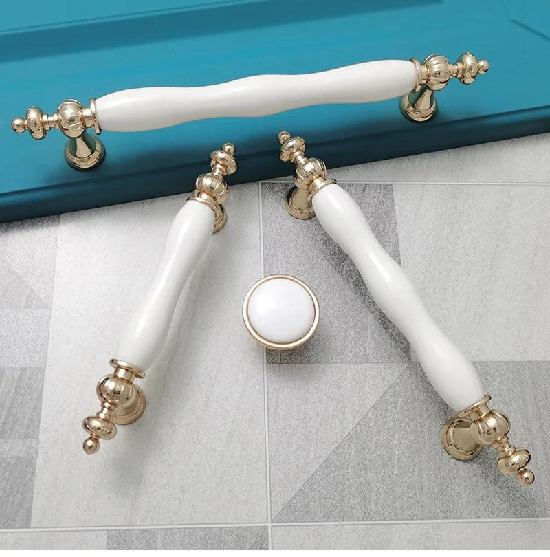 Description Picture 6 of itemEuropean Silver Golden Ceramic Furniture Handle Wardrobe Cabinet Closet Door Knob Dressing Table and Drawer Pulls Hardware