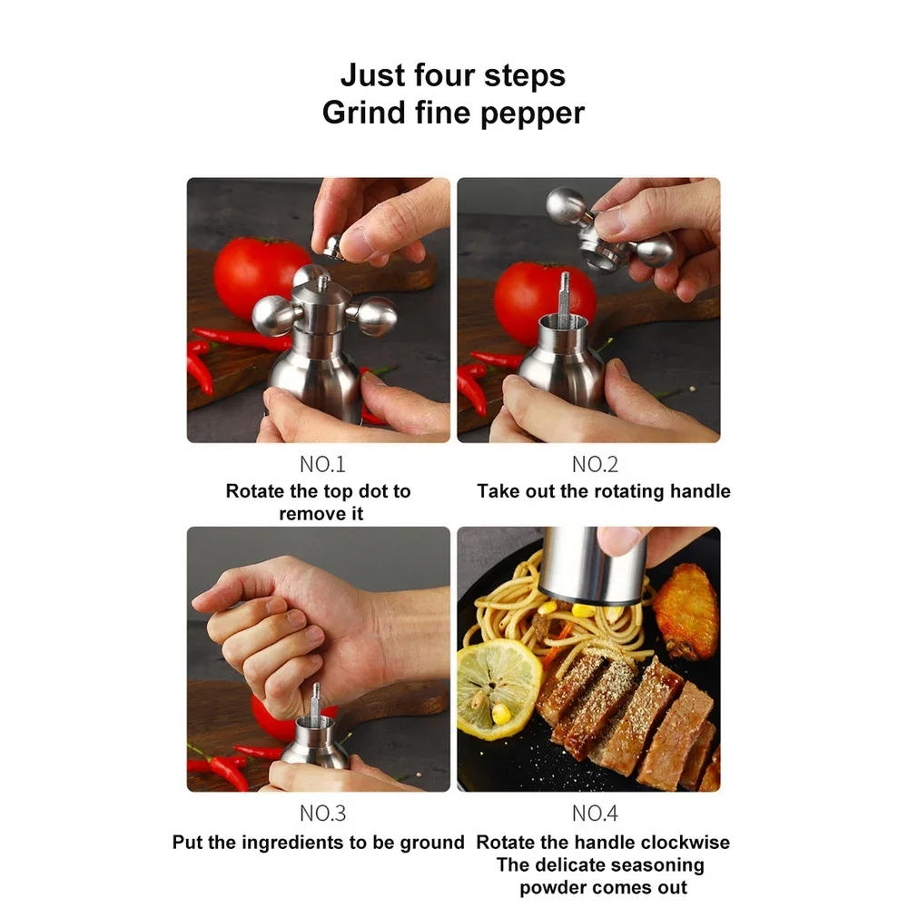 Description Picture 6 of itemCeramic Core Manual Salt and Pepper Mill, Sesame Spice Grinder, Stainless Steel Grinder, Home Kitchen Tools, BBQ Accessory