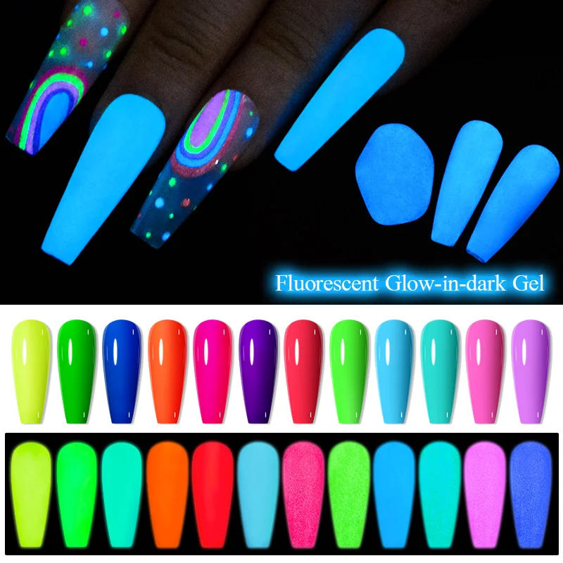 Description Picture 6 of itemMEET ACROSS 7ml Fluorescent Glow-in-dark Gel Nail Polish 12 Colors Semi Permanent Soak Off UV Luminous Neon Gel Varnish Nail Art