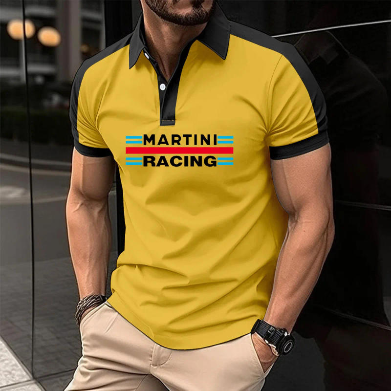 Description Picture 5 of item2024 Summer Streetwear 50% Cotton Men Polo Shirt tops Martini Racing print Casual Fashion Contrast Color new golf shirt