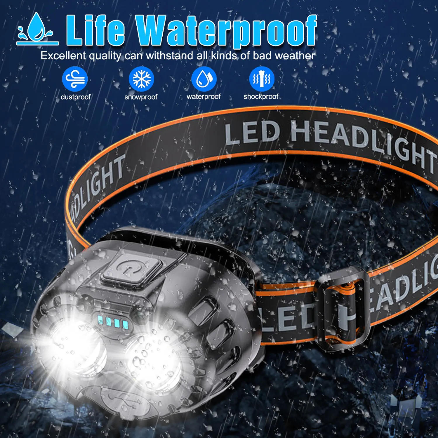 Description Picture 2 of itemHighlight LED Headlight Motion Sensor Emergency Head Flashlight Forehead Flashlight  Outdoor Fishing Camping Waterproof Headlamp