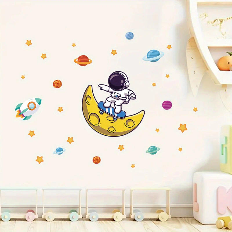 Description Picture 5 of item1Pc Cartoon Astronaut Moon Planet Glowing Wall Stickers Baby Kids Room Decor for Bedroom Decoration Living Room Wall Decals