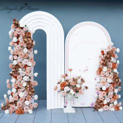 Brown Coffee Wedding Backdrop Arch Floral Arrangement Rose Hydrangea Orchid Floor Flower Ball Banquet Party Event Window Display