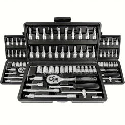 46-Piece 1/4-Inch Socket Wrench Set with Positioning Sockets Metric and Long Barsfor Automotive and Home Use  Storage Case