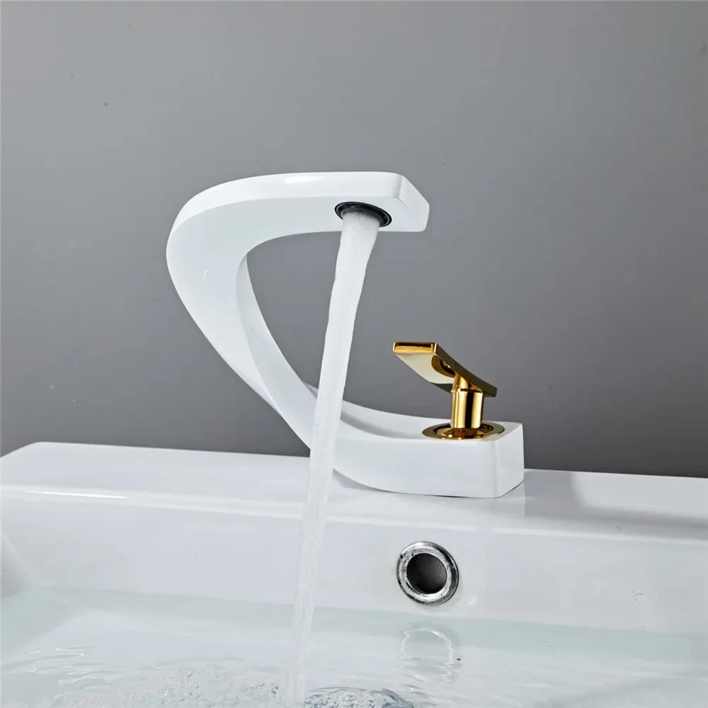 Description Picture 5 of itemBasin White and Gold Bathroom Mixer Tap Brushed Gold/Nickel/Chrome Wash basin Hot and Cold Sink Faucet New