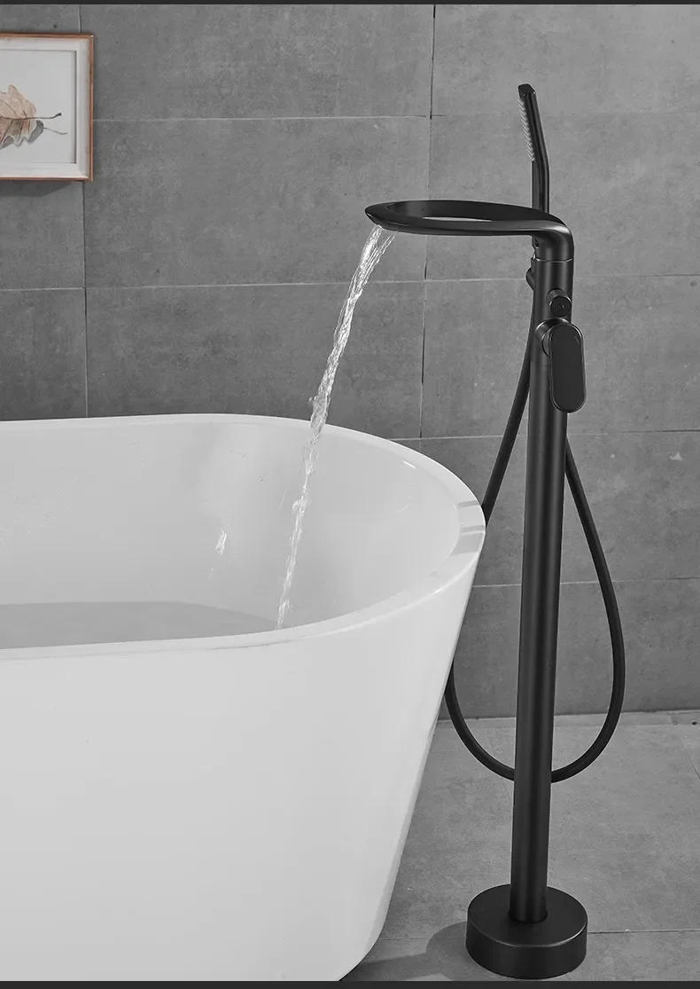 Description Picture 3 of itemBlack Faucet Set Floor Decked Brass Waterfall Bathtub Mixer Morden Style Bathroom Taps