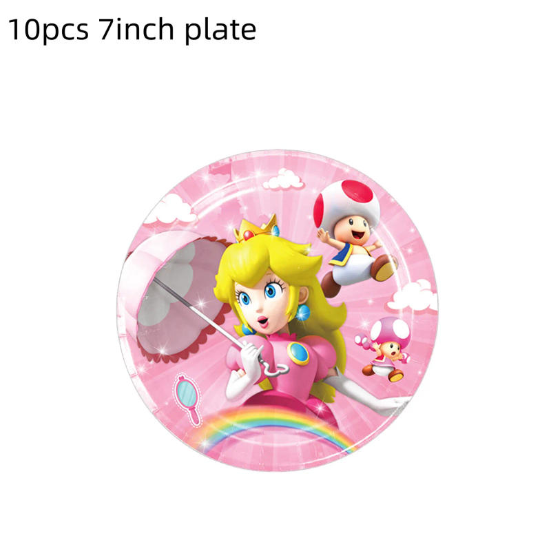 Description Picture 3 of itemDisney Princess Peach Party Supplies Girls Birthday Disposable Tableware Set Cup Plate Napkin Balloon Banner Backdrop Decoration