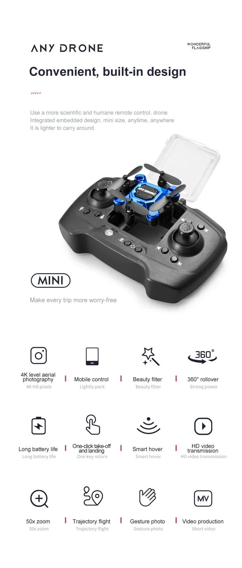 Description Picture 3 of itemDropshipping 360 Degree 4k High-definition Rotating Remote Control Folding Mini Drones Outdoor Aerial Photography Shooting UAV