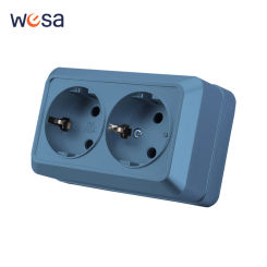 Blue Wall Mounted Paint Plastic Electrical Outlets With Ground EU Standard Plugs Socket Power Sockets Flame Retardant Classic