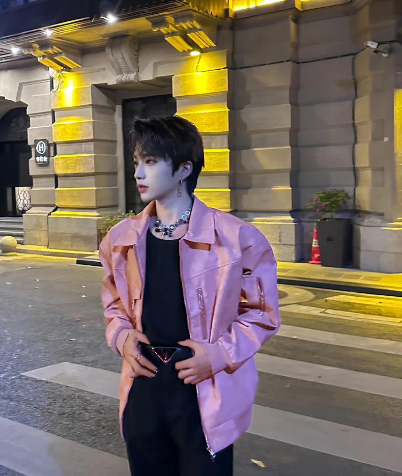 Description Picture 4 of itemFashion Men's Autumn Winter High-End Long Sleeve Solid Color Jacket Short Trendy Male Leather Jacket Handsome Motorcycle Clothes