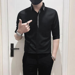 High Quality Embroidery Shirt Men's Summer Half Sleeve Slim Fit Casual Shirts Fashion Social Tuxedo Blouse Men Clothing