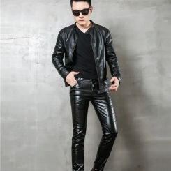 Idopy Men`s Halloween Cosplay Zippers Pu Motorcycle Party Holiday Stage Performance Faux Leather Pants Jeans