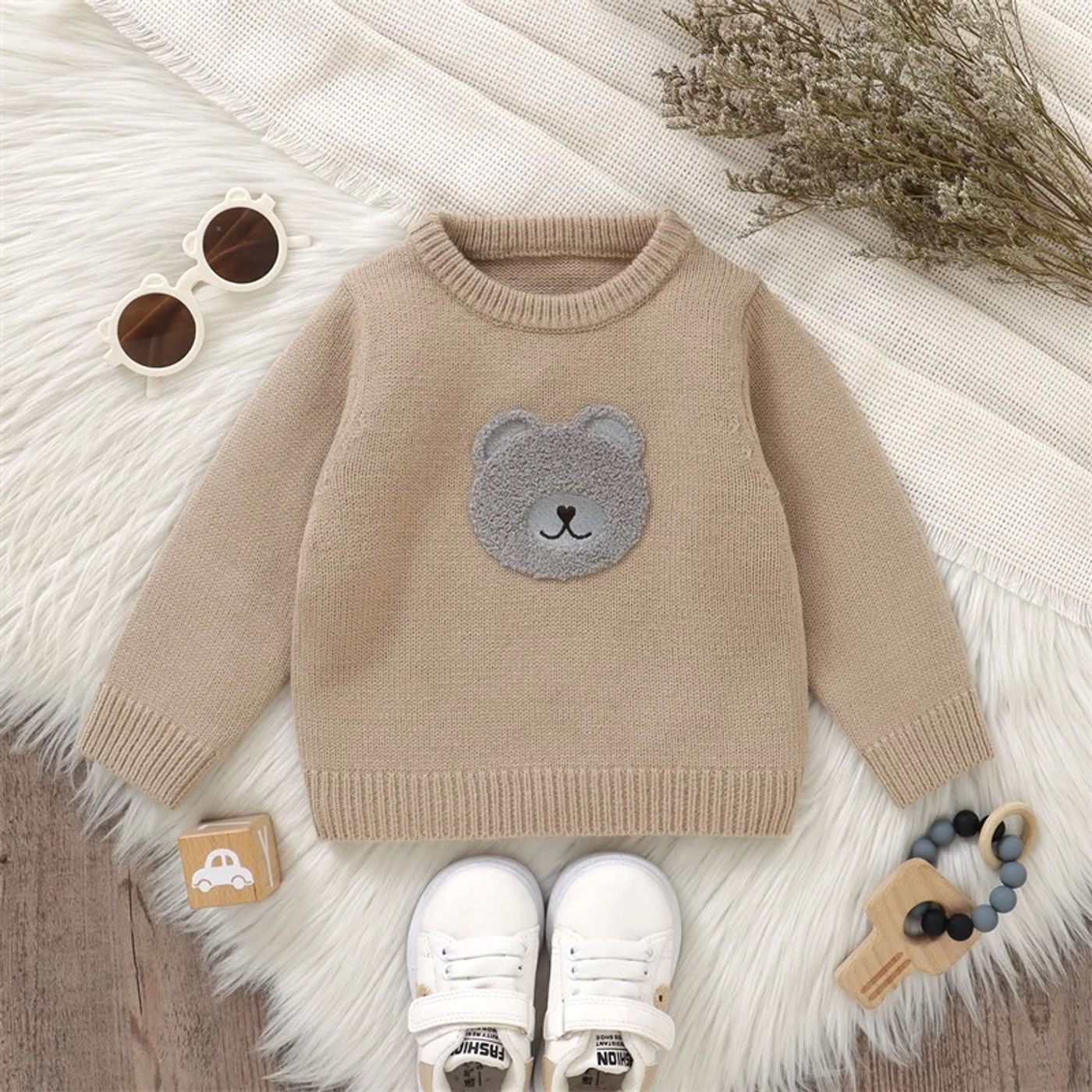 Description Picture 3 of itemBaby Boy Girl Knit Sweater Bear Embroidery Crew Neck Long Sleeve Pullover Tops for Fall Winter
