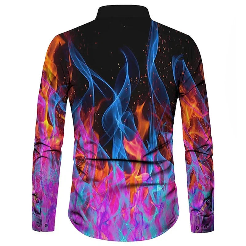 Description Picture 5 of itemFashion Tops Men's Shirt Flame Spark HD Pattern Printing Lapel Outdoor Street Long Sleeve Button Printing Clothing Clothing New