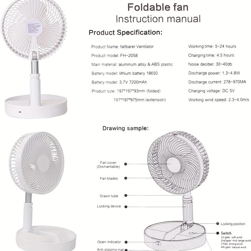 Description Picture 6 of itemRetractable Fan USB Charging Folding Portable Mini Electric Fan Dormitory Outdoor Cooling Appliances Adjustable Home Fans