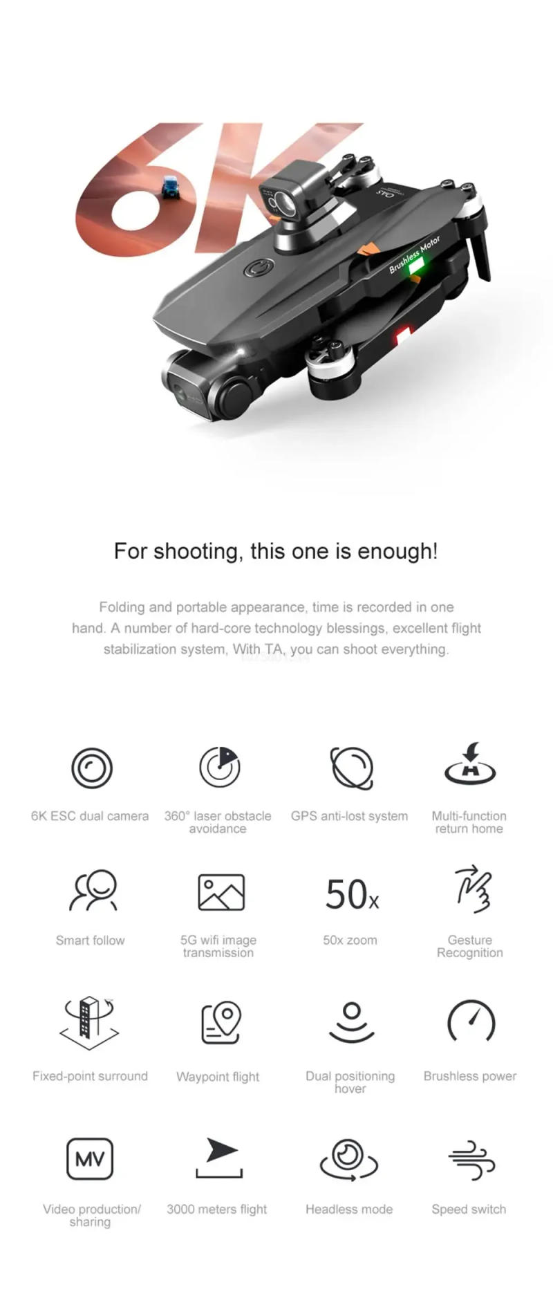 Description Picture 3 of item2023 6K 8K Professional Dual HD Camera Foldable RG101 MAX GPS Drone 360° Omnidirectional FPV 3Km Aerial Photography Quadcopter