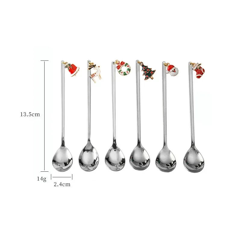 Description Picture 2 of itemCreative Christmas Spoon with Elk Christmas Tree Pendant Stainless Steel Coffee Tea Spoon Dessert Scoop Xmas Decoration Gifts