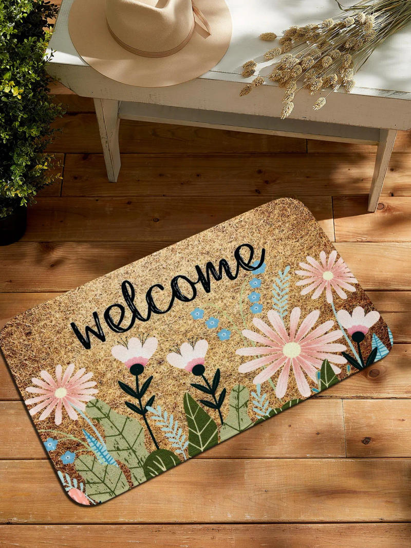 Description Picture 5 of item1pc Floral & Letter Graphic Door Mat Doormat Carpets Rug Carpet Bath Kitchen Garden Anti-Slip Small Home Kitchen Welcome Mats