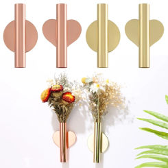 1PCS Rose Golden Vase Wall Holder Stainless Steel Fake Flowerpot Wedding Decor Holder Living Room Wall Mirror Vase Home Decor
