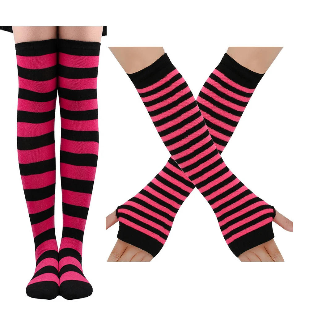 Description Picture 6 of itemThigh High Stockings Multi-color Casual Gloves Women Girls Striped Long Socks Over The Knee Socks