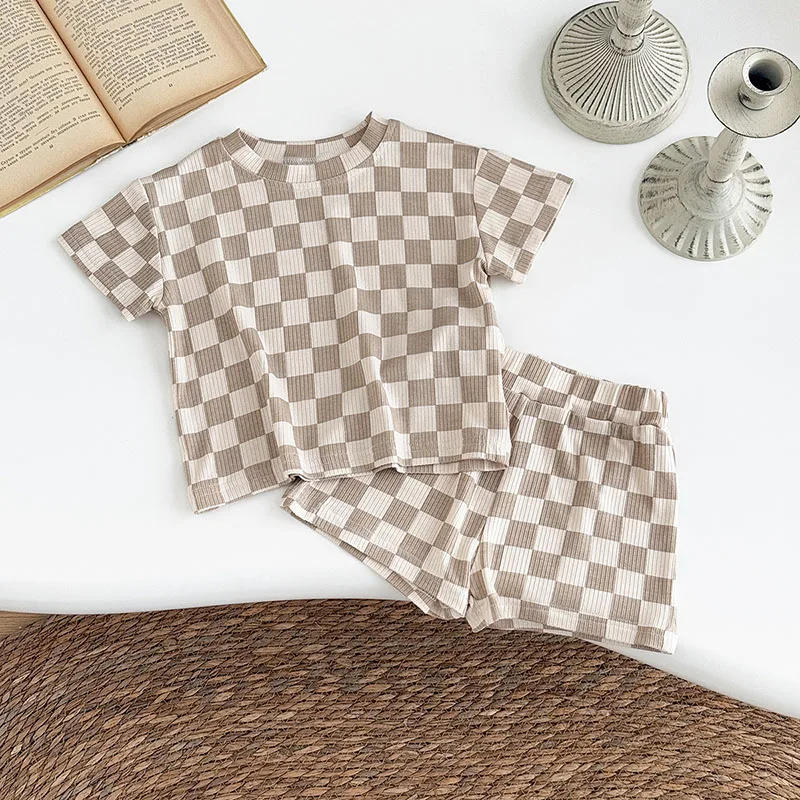 Description Picture 6 of itemMILANCEL New Summer Baby Clothes Set 6M-3T Cute Chessboard Pattern Girls T-shirt +Shorts Korean Version Toddler Casual Suit