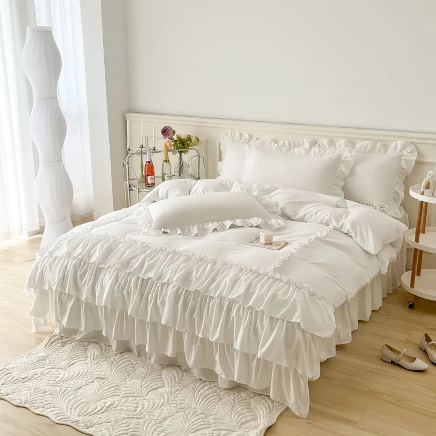 Description Picture 3 of itemRuffle Duvet Cover Queen Twin 100%Washed Microfiber 3pcs Bedding Duvet Cover Set, Shabby Chic Farmhouse Duvet Cover Pillow shams