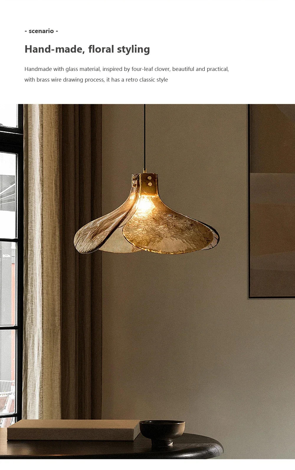 Description Picture 3 of itemLED Glass Pendant Light petal Shape bedroom Loft Retro Home Light Restaurant Bar Bedroom Coffee Book bar lamparas para techo