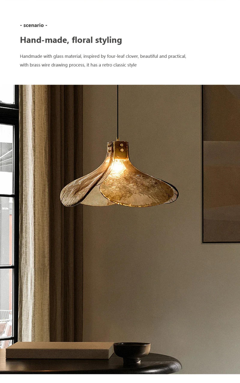 Description Picture 3 of itemLED Glass Pendant Light petal Shape bedroom Loft Retro Home Light Restaurant Bar Bedroom Coffee Book bar lamparas para techo